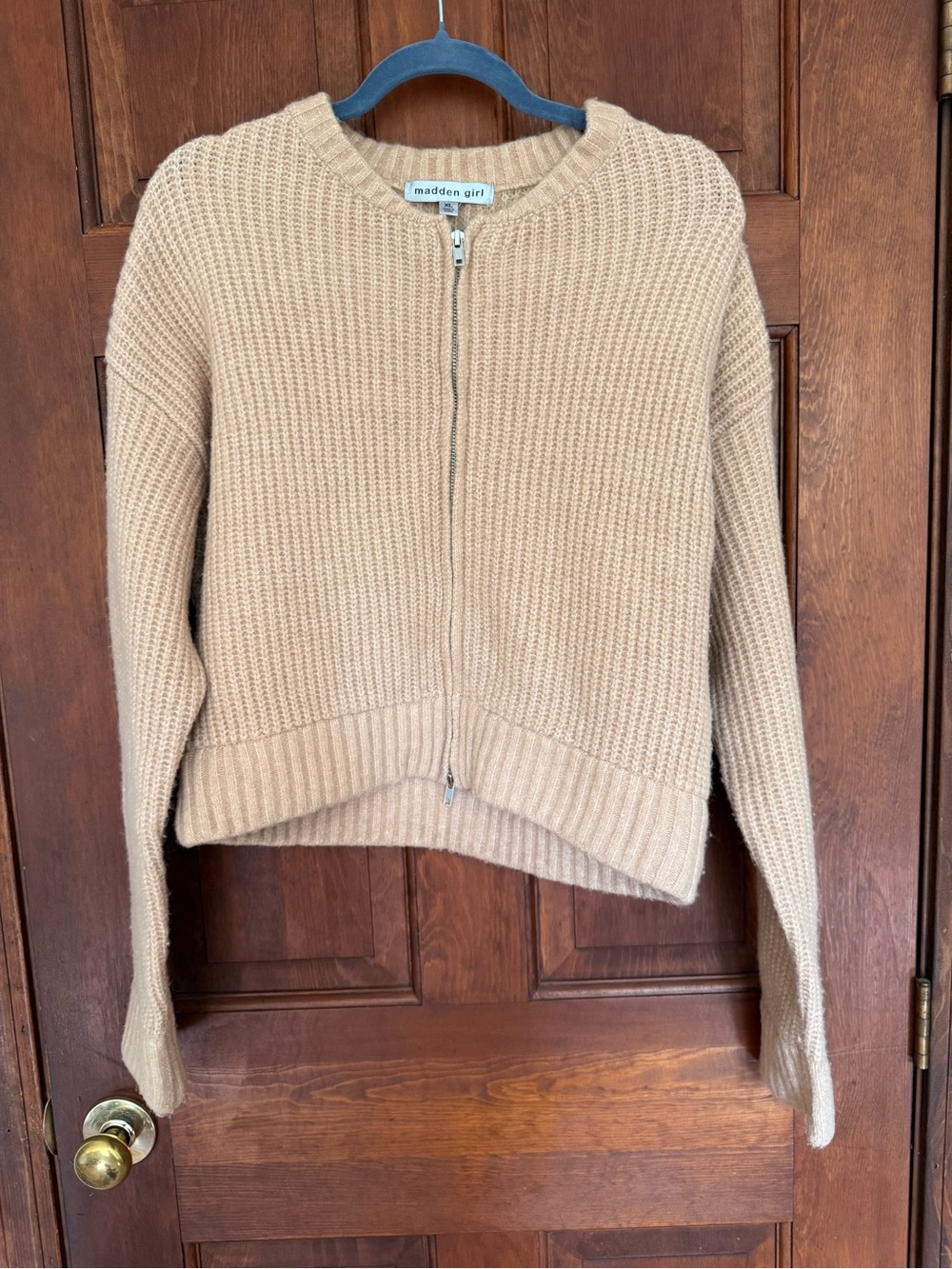 Madden Girl XL Oatmeal Chunky Knit Zip Cardigan Sweater